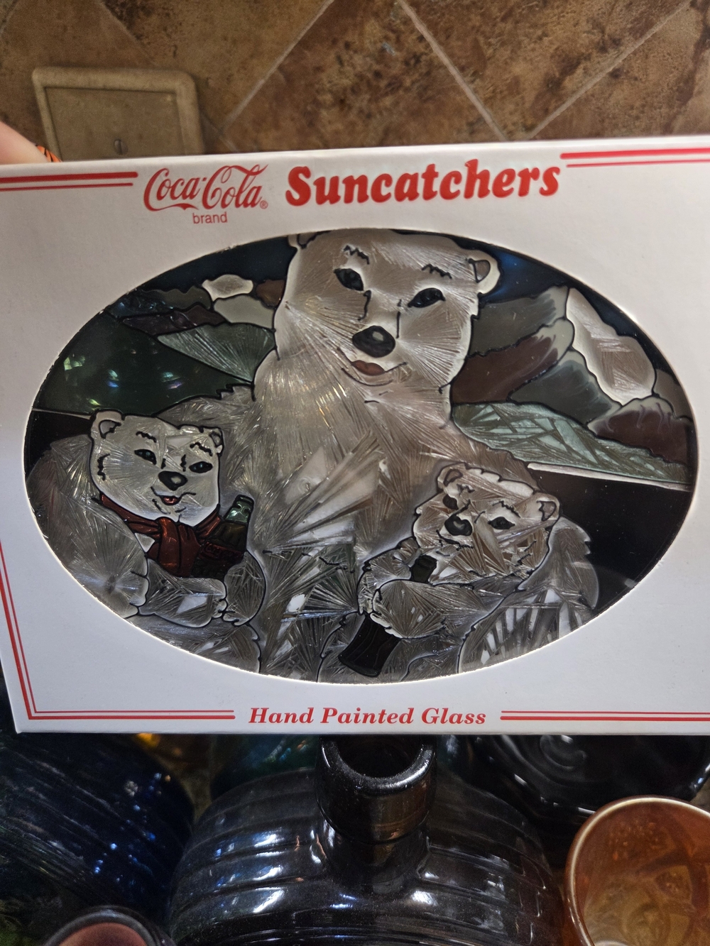 Coca-Cola Polar Bear Hand Painted Glass Suncatchers